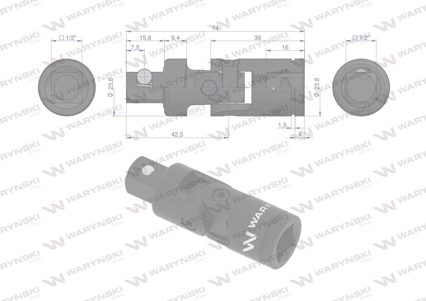 Przegub uniwersalny 1/2"waryński Przegub uniwersalny 1/2"waryński - obrazek 2