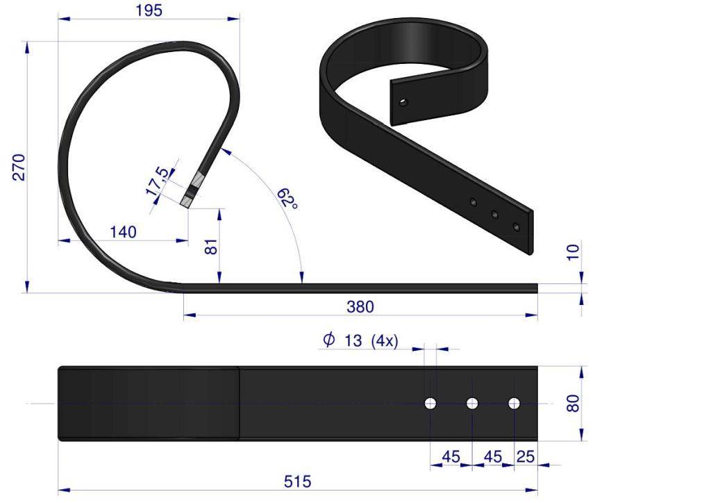 Ząb sprężynowy płaski 3-otworowy 80x10 620mm tabo 5110300621 cp80kr Ząb sprężynowy płaski 3-otworowy 80x10 620mm tabo 5110300621 cp80kr - obrazek 2