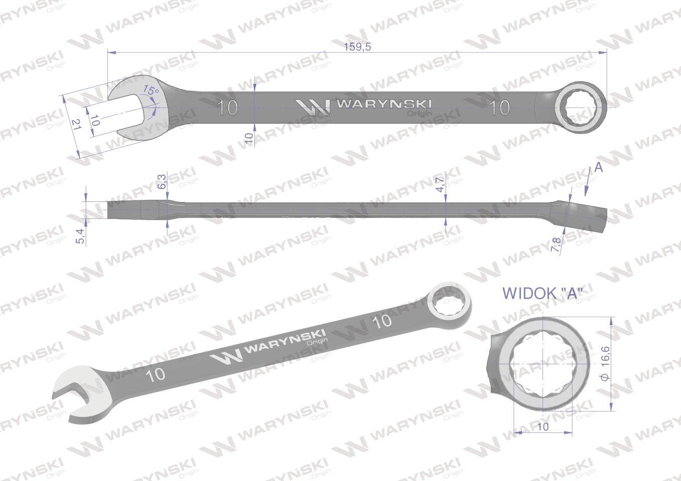 Klucz płasko-oczkowy 10mm crv standard asme b107-2010 waryński Klucz płasko-oczkowy 10mm crv standard asme b107-2010 waryński - obrazek 2