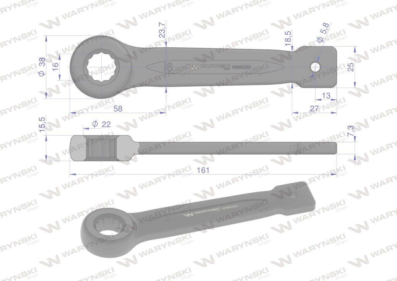 Klucz oczkowy do pobijania 16mm waryński Klucz oczkowy do pobijania 16mm waryński - obrazek 2
