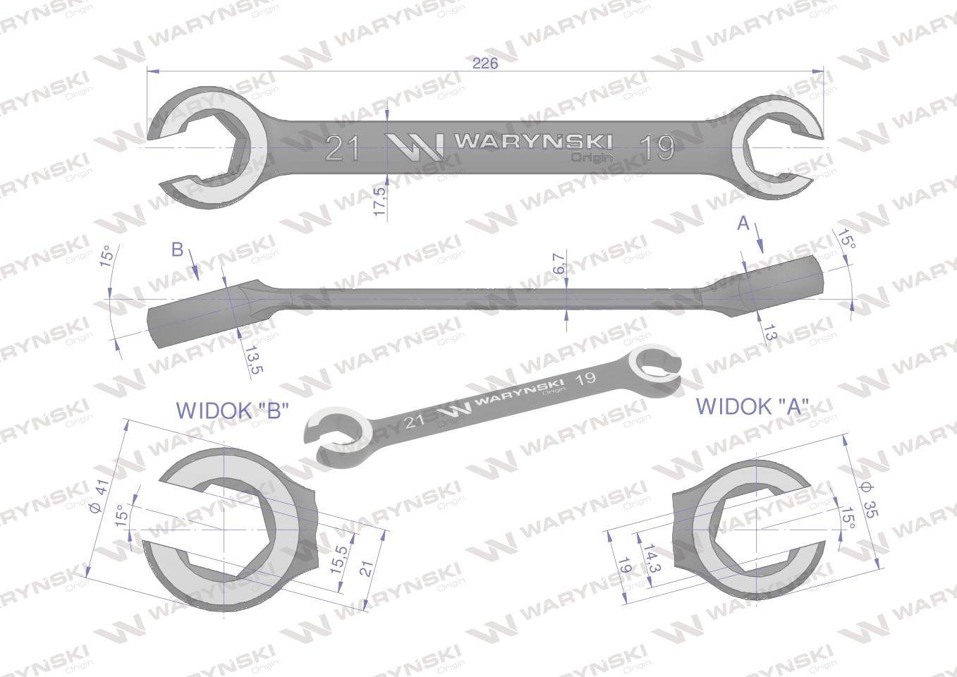 Klucz płasko oczkowy otwarty 21x19 waryński Klucz płasko oczkowy otwarty 21x19 waryński - obrazek 2