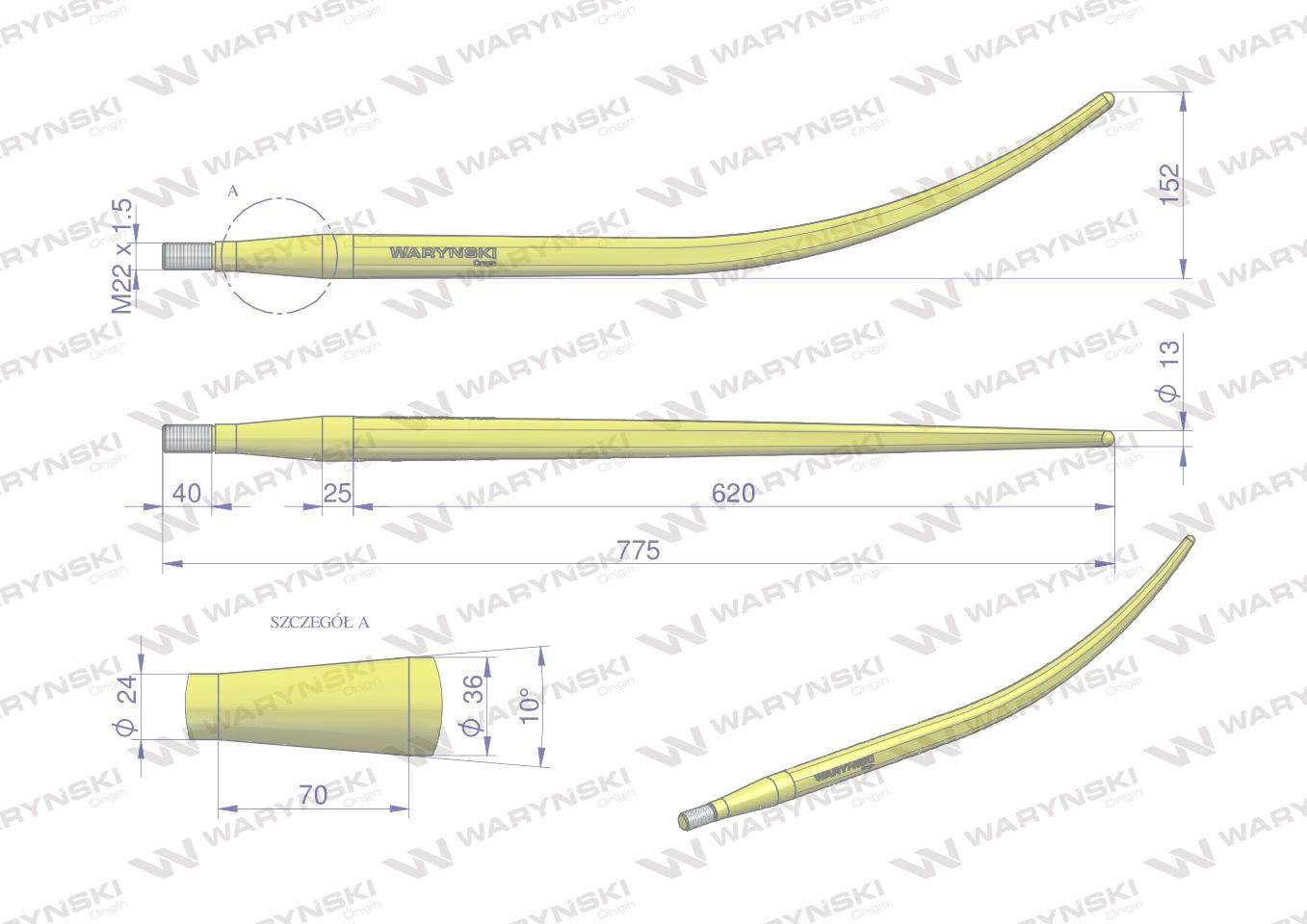 Ząb ładowacza wygięty zamykający l- 780mm chwytak krokodyl tur waryński Ząb ładowacza wygięty zamykający l- 780mm chwytak krokodyl tur waryński - obrazek 2