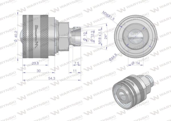 Komplet zawór wtyczka bizon m18x1.5 skręcane zsr6160102 z gwintowaną pokrywą/osłoną aluminiową waryński - obrazek 3
