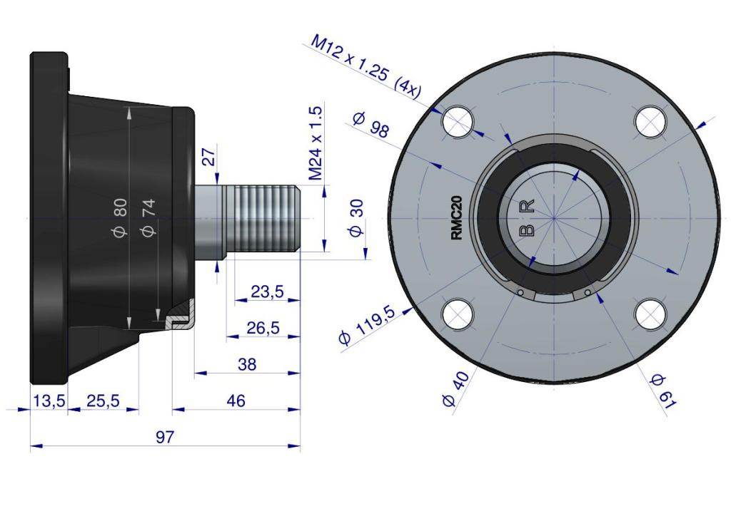 Piasta agregatu kpl 4-otworowa łożyskowanie m24x1.5 prawy gwint lemken helidor Piasta agregatu kpl 4-otworowa łożyskowanie m24x1.5 prawy gwint lemken helidor - obrazek 2