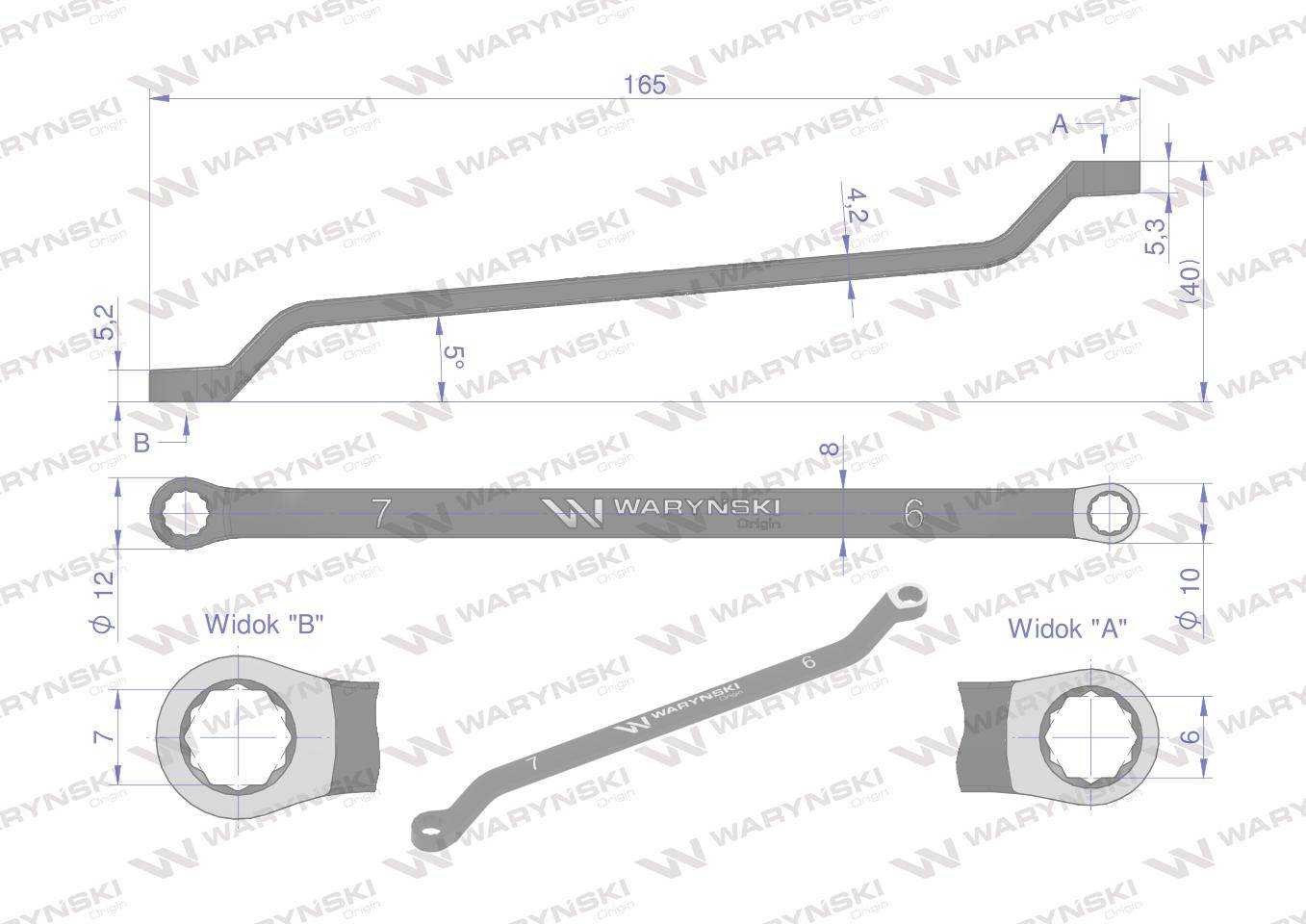 Klucz oczkowy odsadzony 6x7mm crv standard asme b107.9 waryński Klucz oczkowy odsadzony 6x7mm crv standard asme b107.9 waryński - obrazek 2