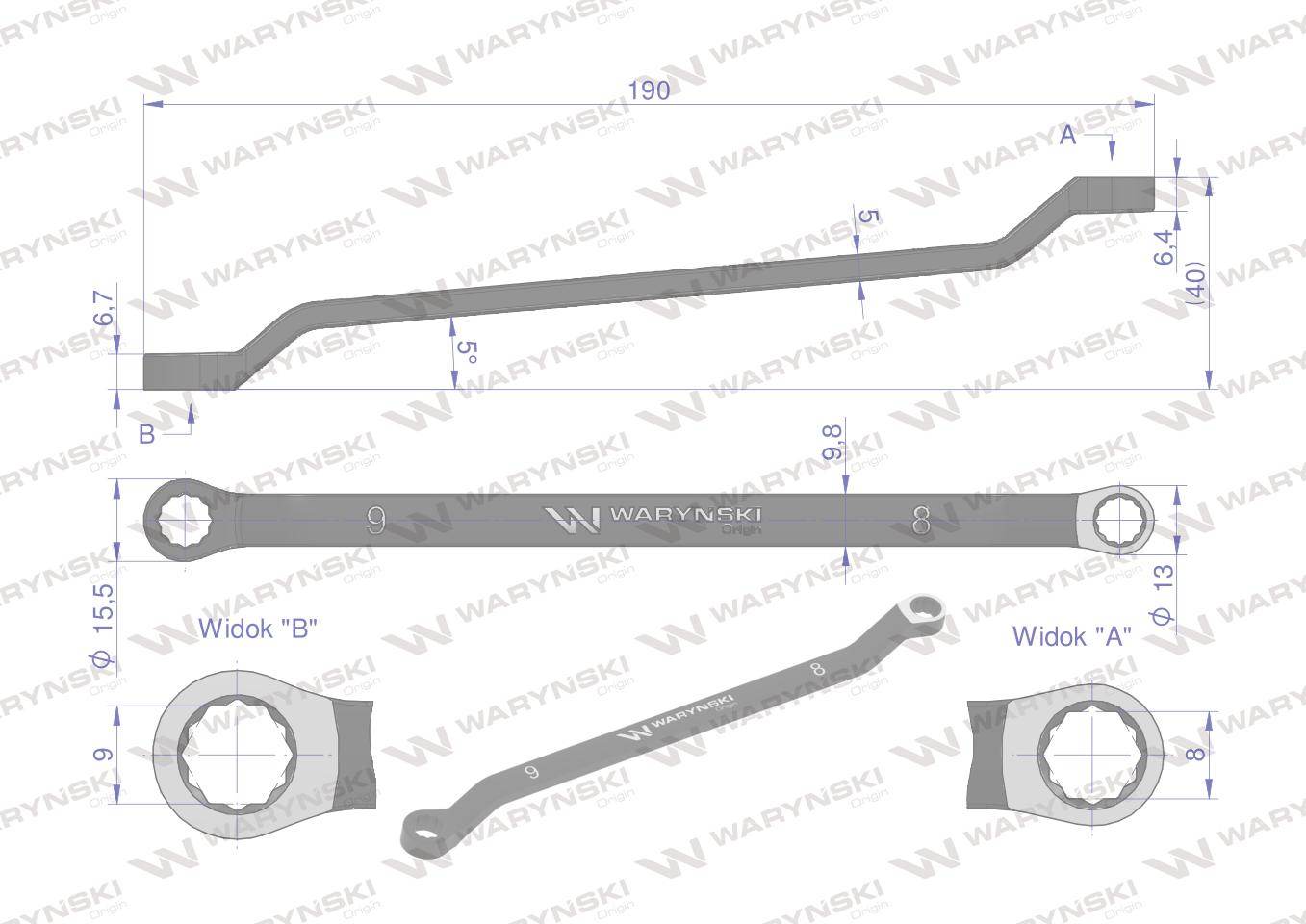 Klucz oczkowy odsadzony 8x9mm crv standard asme b107.9 waryński Klucz oczkowy odsadzony 8x9mm crv standard asme b107.9 waryński - obrazek 2