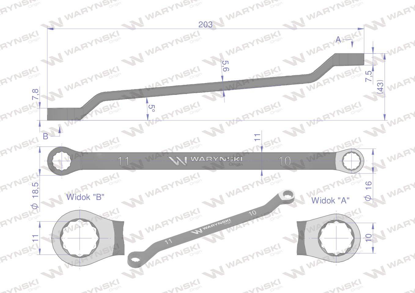 Klucz oczkowy odsadzony 10x11mm crv standard asme b107.9 waryński Klucz oczkowy odsadzony 10x11mm crv standard asme b107.9 waryński - obrazek 2