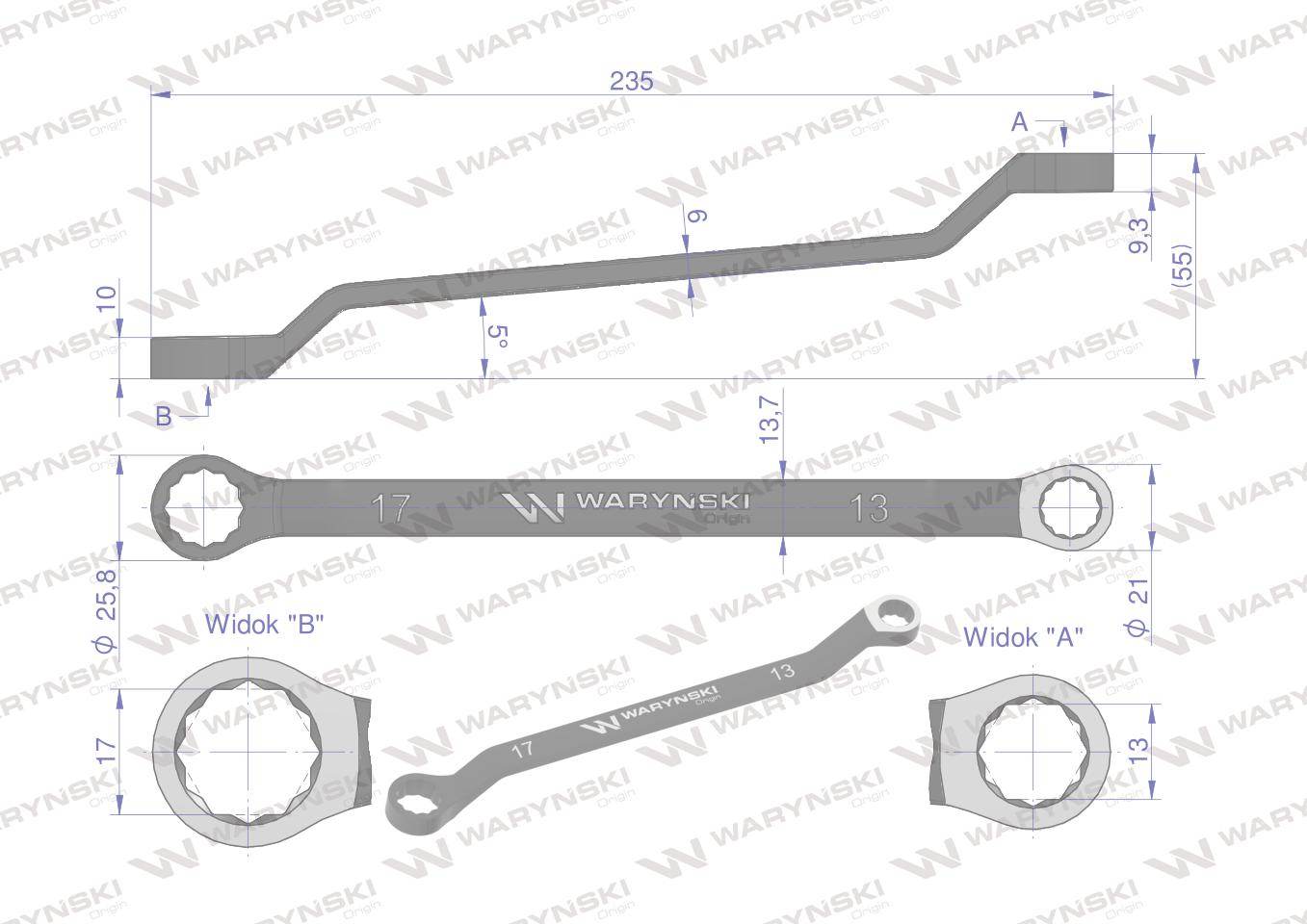 Klucz oczkowy odsadzony 13x17mm crv standard asme b107.9 waryński Klucz oczkowy odsadzony 13x17mm crv standard asme b107.9 waryński - obrazek 2