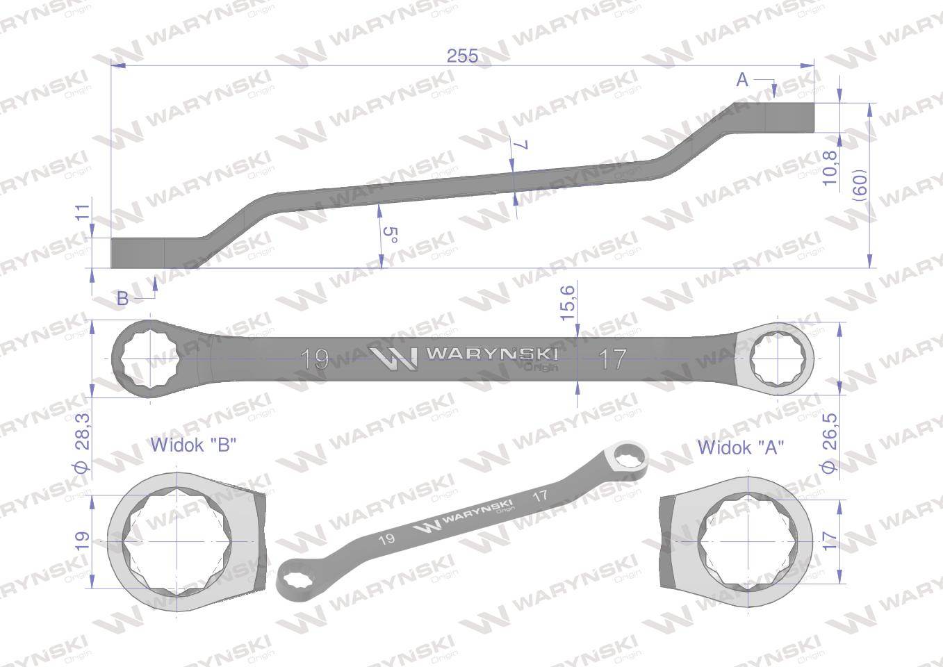 Klucz oczkowy odsadzony 17x19mm crv standard asme b107.9 waryński Klucz oczkowy odsadzony 17x19mm crv standard asme b107.9 waryński - obrazek 2