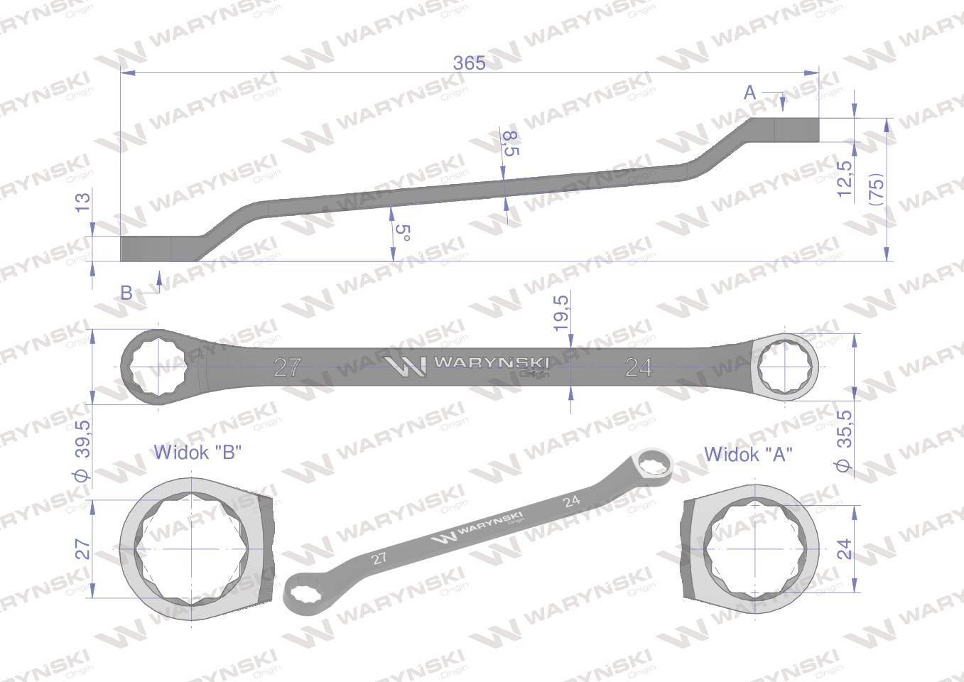 Klucz oczkowy odsadzony 24x27mm crv standard asme b107.9 waryński Klucz oczkowy odsadzony 24x27mm crv standard asme b107.9 waryński - obrazek 2