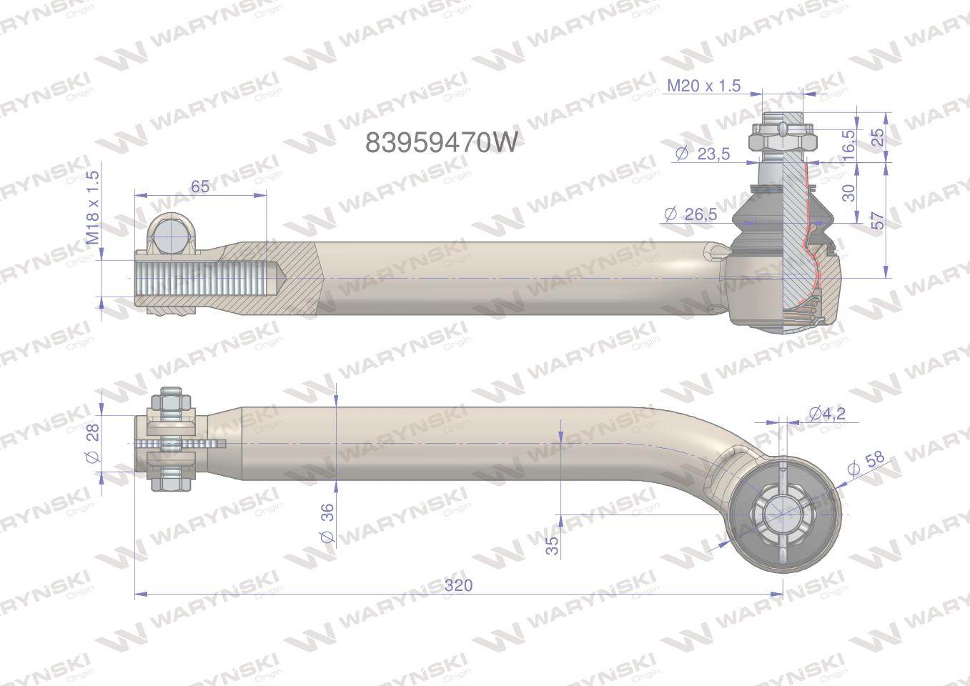 Przegub kierowniczy m18x1.5l 83959470 waryński Przegub kierowniczy m18x1.5l 83959470 waryński - obrazek 3