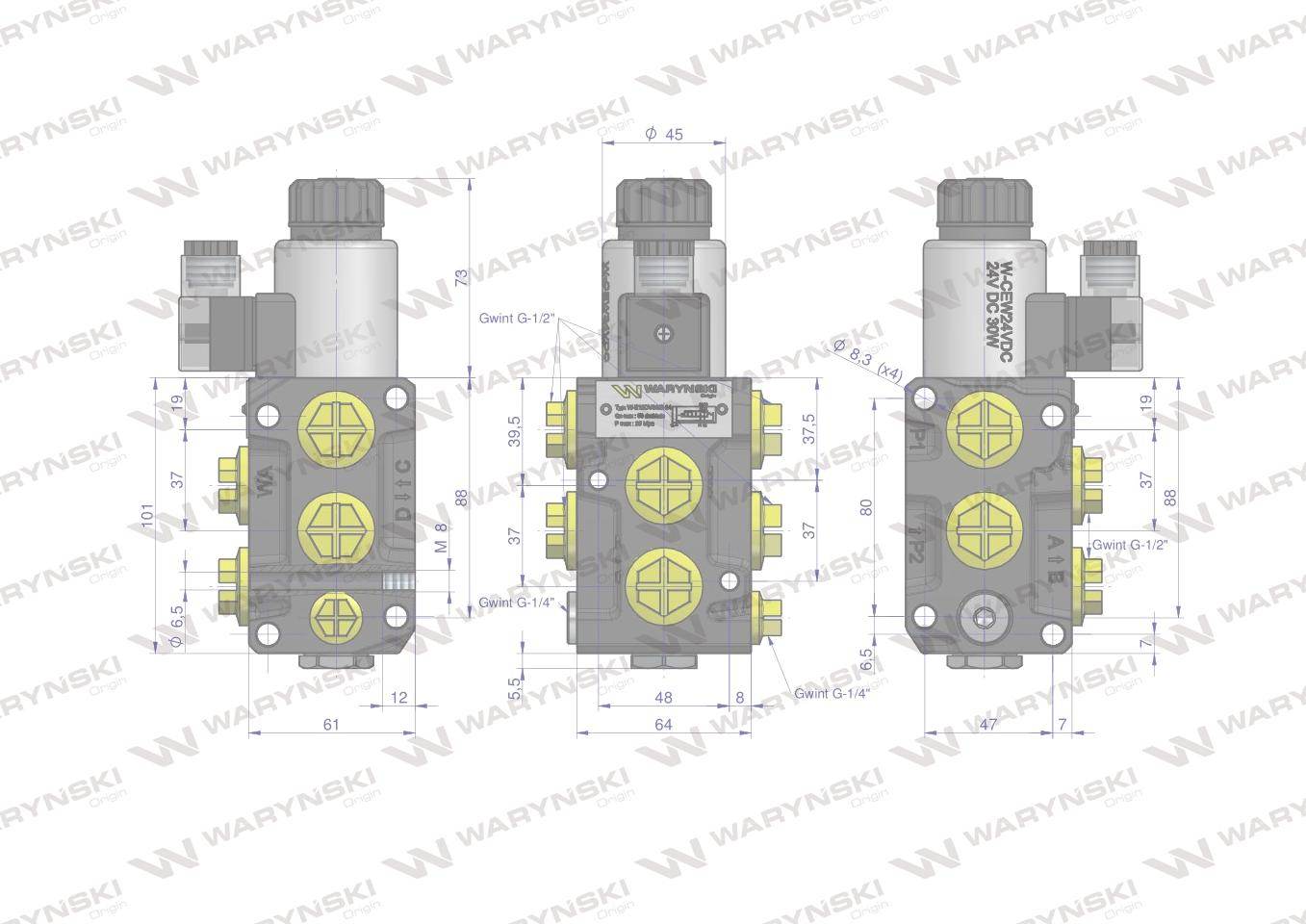 Dzielnik zawór elektrozawór kierunkowy elektromagnetyczny kontroli w-e12dvs6/2 dvs6/50l g1/2" 50l 24v dc waryński Dzielnik zawór elektrozawór kierunkowy elektromagnetyczny kontroli w-e12dvs6/2 dvs6/50l g1/2" 50l 24v dc waryński - obrazek 3