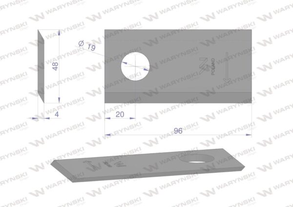 Nóż nożyk kosiarka prawy 96x48x4mm otwór 19 16503460 deutz-fahr waryński 25szt - obrazek 2