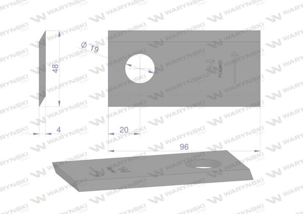 Nóż nożyk kosiarka lewy 96x48x4mm otwór 19 16503658 deutz-fahr waryński 25szt - obrazek 2