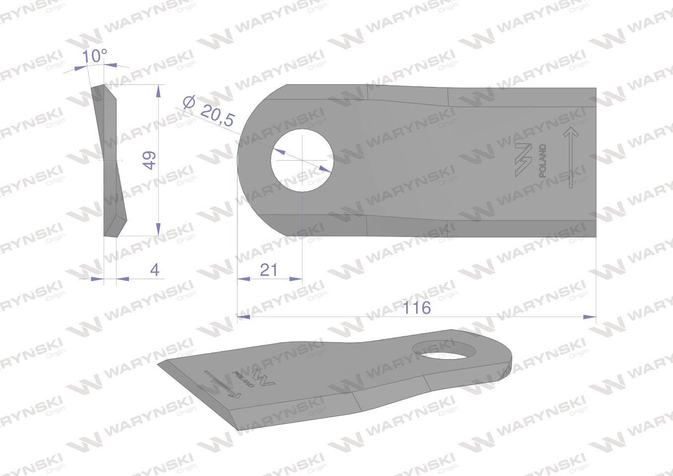 Nóż nożyk kosiarka lewy 116x48x4mm otwór 20.5 6804710 kuhn waryński 25szt Nóż nożyk kosiarka lewy 116x48x4mm otwór 20.5 6804710 kuhn waryński 25szt - obrazek 2