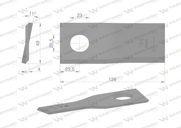 Nóż nożyk kosiarka prawy 126x48x4mm otwór 20.5x23 56110400 kverneland taarup waryński 25szt - obrazek 2