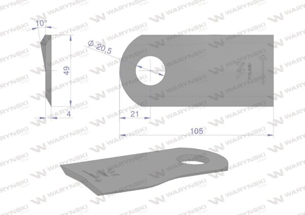 Nóż nożyk kosiarka lewy 105x47x4mm otwór 20.5 6802970 kuhn waryński 25szt - obrazek 2