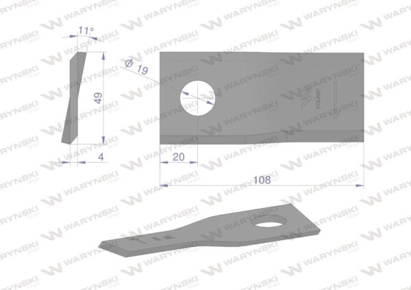 Nóż nożyk kosiarka prawy 108x47x4mm otwór 19 1434986 pottinger waryński 25szt - obrazek 2