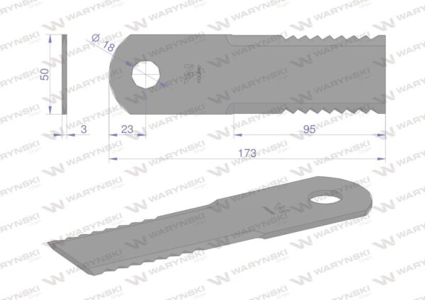 Nóż obrotowy rozdrabniacz słomy sieczkarnia 173x50x3mm otwór 18 065294 525100 claas waryński 25szt - obrazek 2
