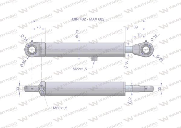 Cylinder hydrauliczny siłownik dwustronny cj2f-63/36/200 90 stopni waryński - obrazek 3