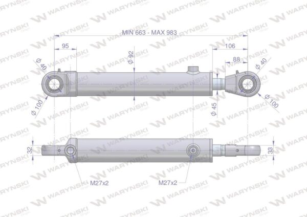 Cylinder hydrauliczny siłownik dwustronny cj2f80/45/320 waryński - obrazek 2