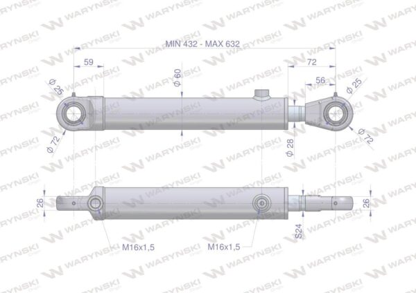Cylinder hydrauliczny siłownik dwustronny wspomagania cjf-50/28/200z sworzeń 25mm bizon waryński - obrazek 2