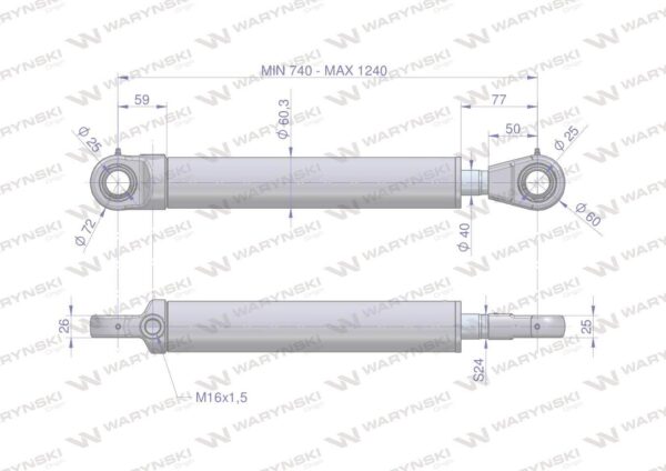 Cylinder hydrauliczny siłownik jednostronny cj2f50/40/500 waryński - obrazek 2
