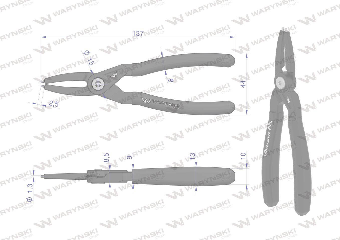 Specjalistyczne szczypce do pierścieni osadczych 127mm wewnętrzne proste waryński Specjalistyczne szczypce do pierścieni osadczych 127mm wewnętrzne proste waryński - obrazek 2