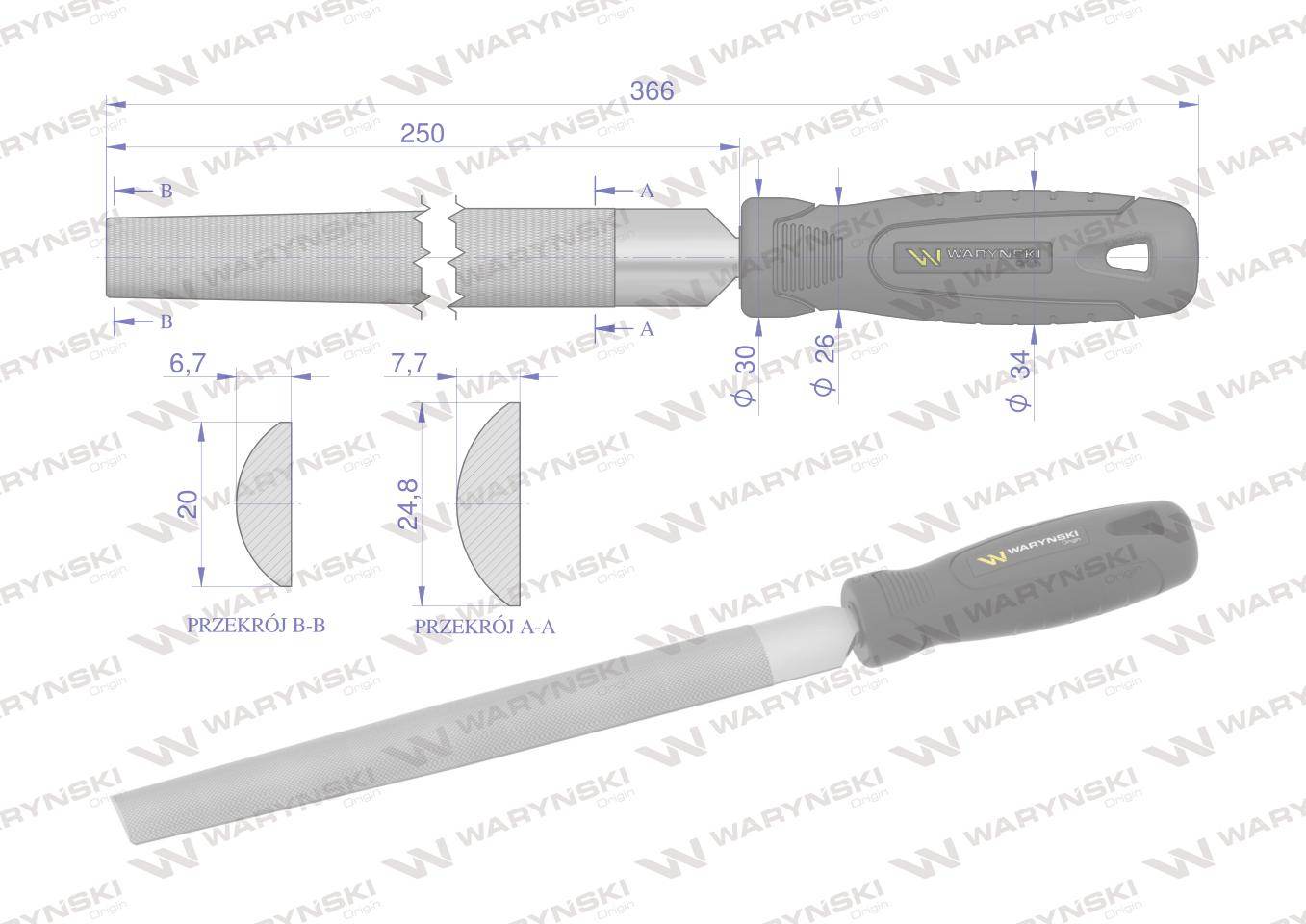 Pilnik półokrągły 250mm waryński Pilnik półokrągły 250mm waryński - obrazek 2