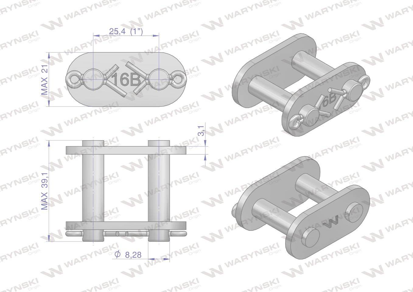 Zamek łańcucha prosta płytka z16b-1 r1 1 waryński 10szt Zamek łańcucha prosta płytka z16b-1 r1 1 waryński 10szt - obrazek 2
