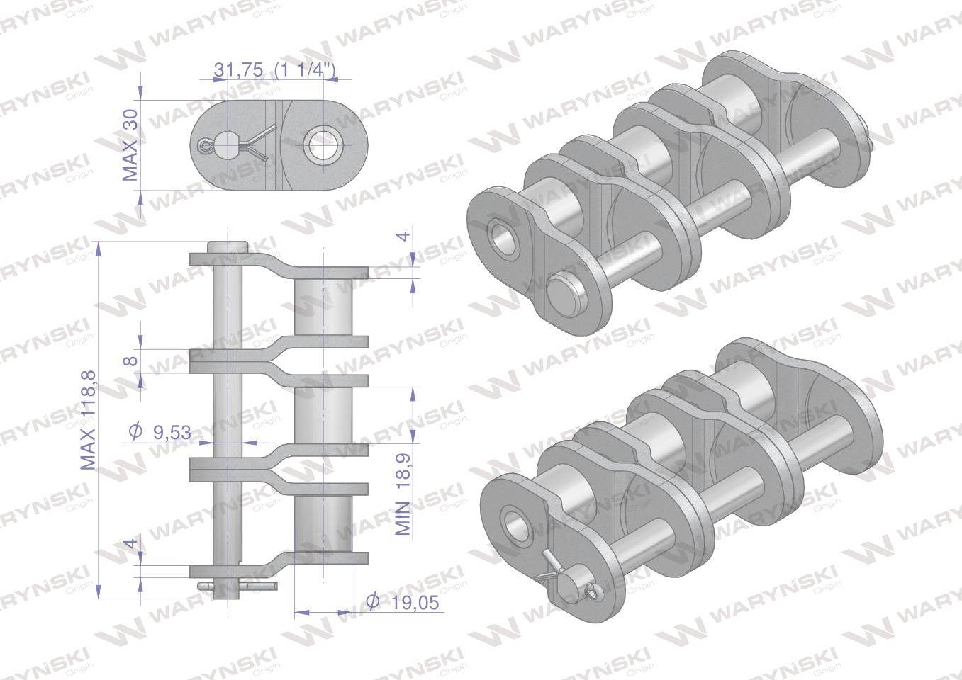 Półogniwo łańcucha wzmocnione p20a-3 ansi a 100 r3 1.1/4 waryński 3szt Półogniwo łańcucha wzmocnione p20a-3 ansi a 100 r3 1.1/4 waryński 3szt - obrazek 2