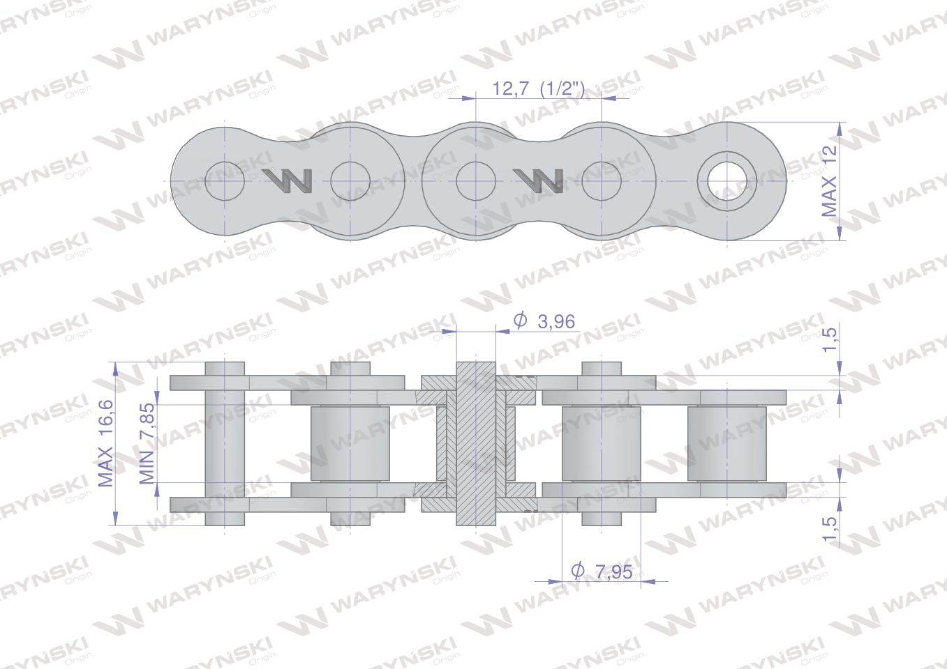 Łańcuch rolkowy wzmocniony 08a-1 ansi a 40 r1 1/2 5m waryński Łańcuch rolkowy wzmocniony 08a-1 ansi a 40 r1 1/2 5m waryński - obrazek 2