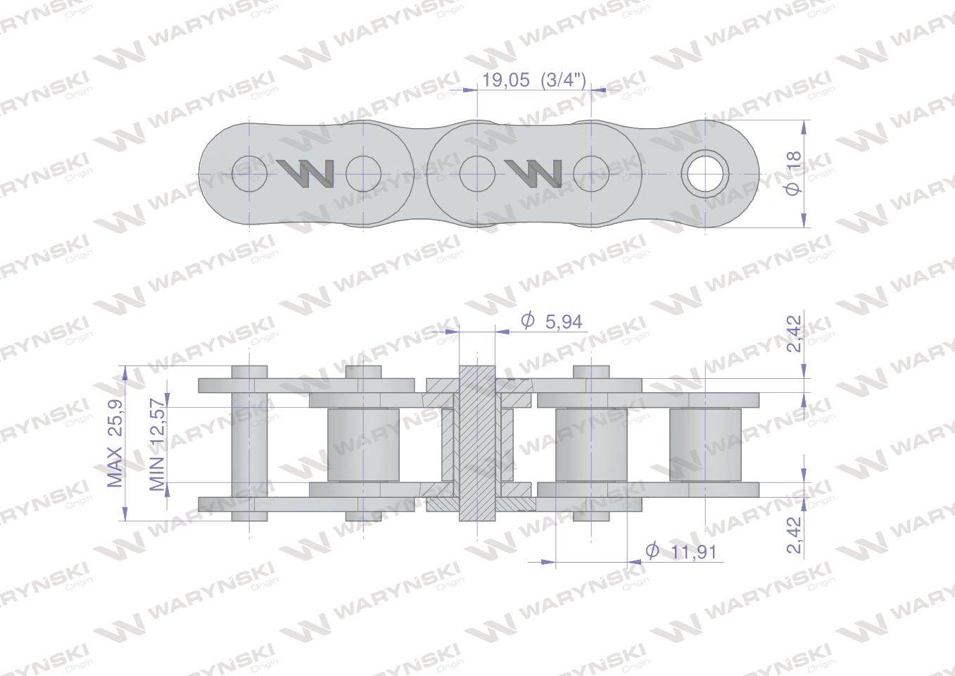 Łańcuch rolkowy 60sp r1 3/4 5m waryński Łańcuch rolkowy 60sp r1 3/4 5m waryński - obrazek 2