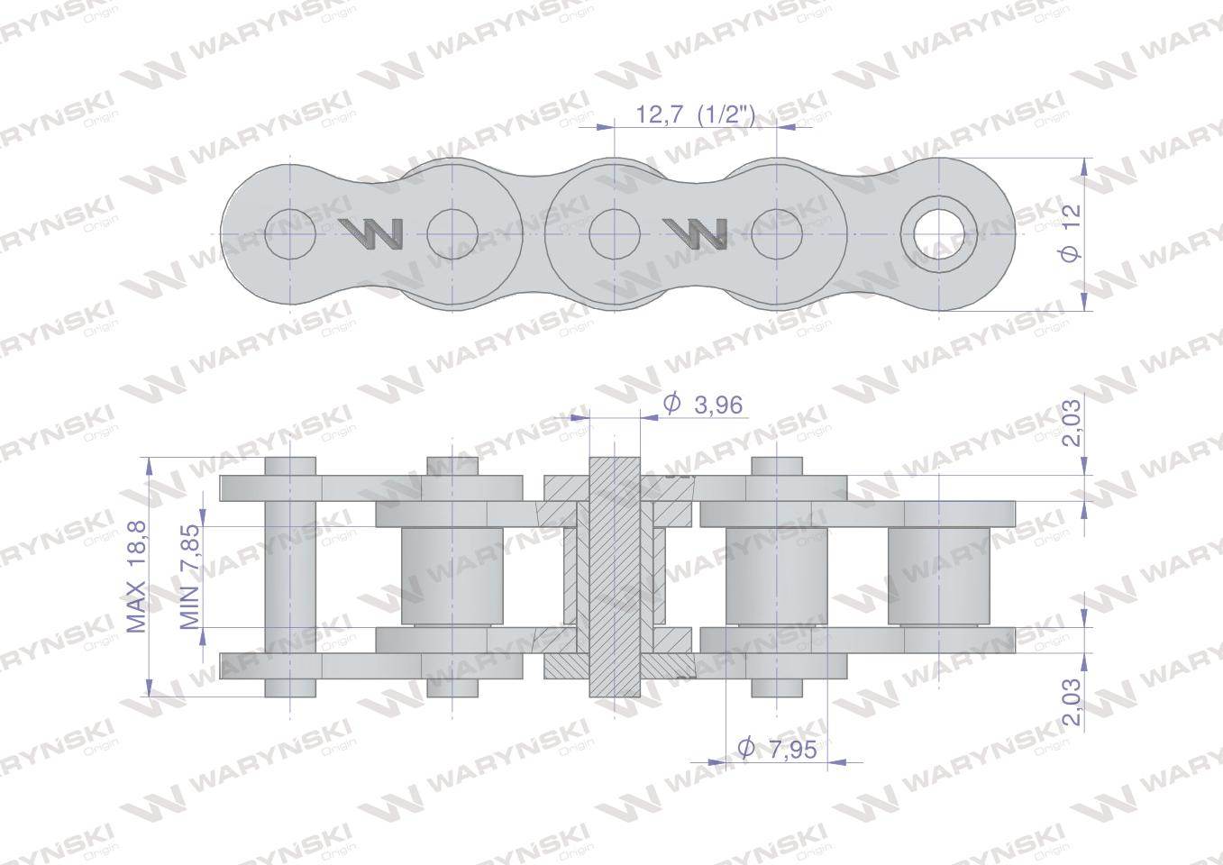 Łańcuch rolkowy wzmocniony przemysłowy 08ah-1 ansi a 40h r1 1/2 5m waryński Łańcuch rolkowy wzmocniony przemysłowy 08ah-1 ansi a 40h r1 1/2 5m waryński - obrazek 2