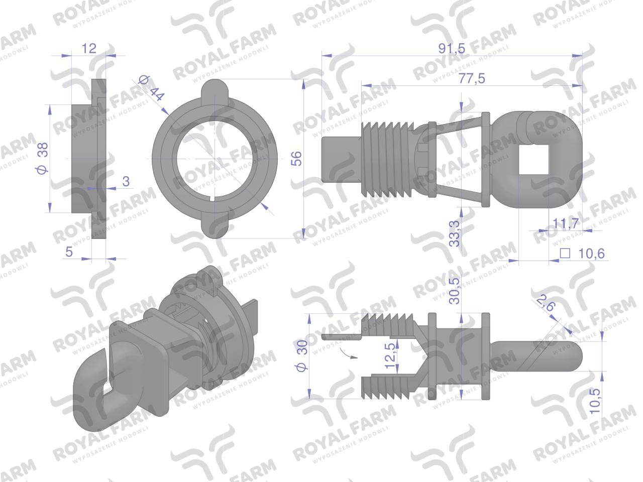 Izolator z nakrętką do drutu i plecionki g174 royal farm po 10 szt) Izolator z nakrętką do drutu i plecionki g174 royal farm po 10 szt) - obrazek 2