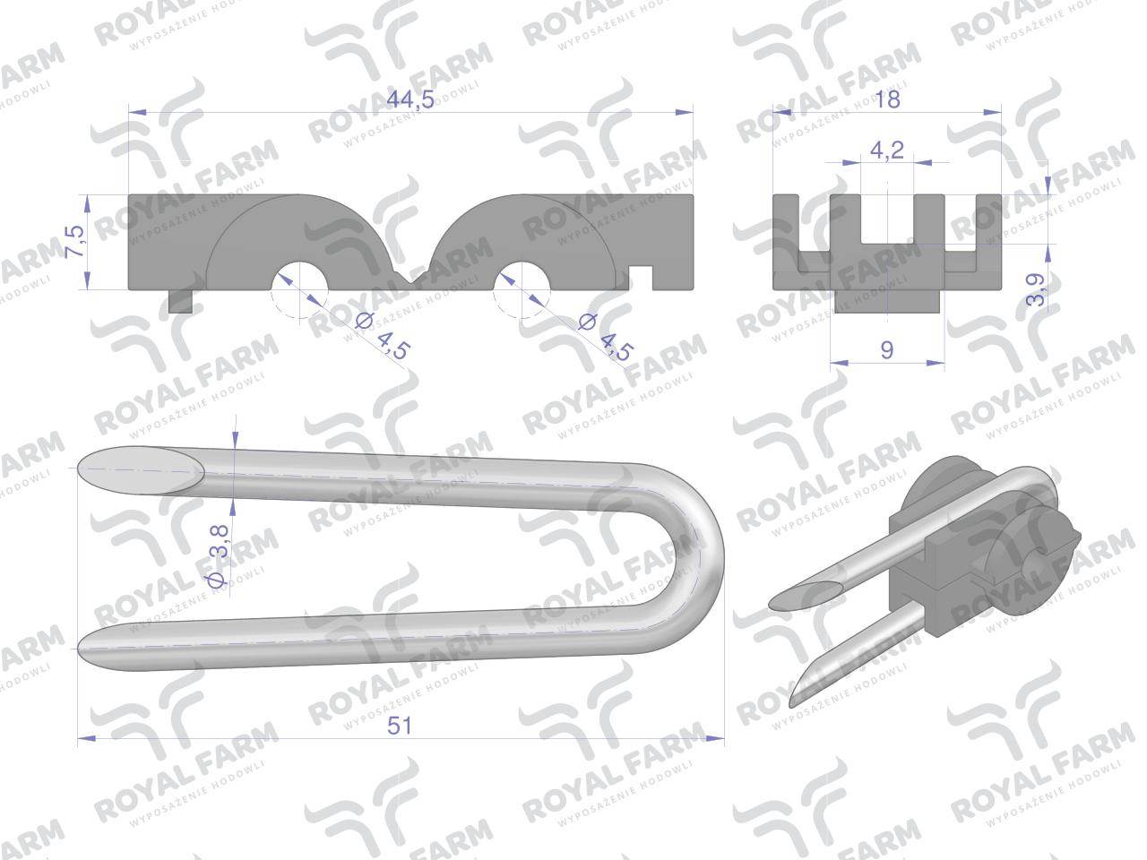 Izolator ze skobelkiem g60 royal farm 50szt Izolator ze skobelkiem g60 royal farm 50szt - obrazek 2