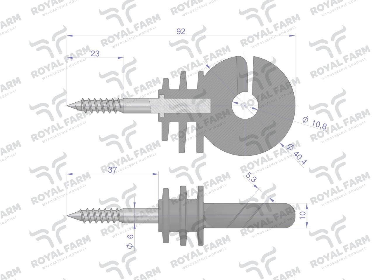 Izolator okrągły z wkrętem fi 6 do drewna royal farm 25szt Izolator okrągły z wkrętem fi 6 do drewna royal farm 25szt - obrazek 2