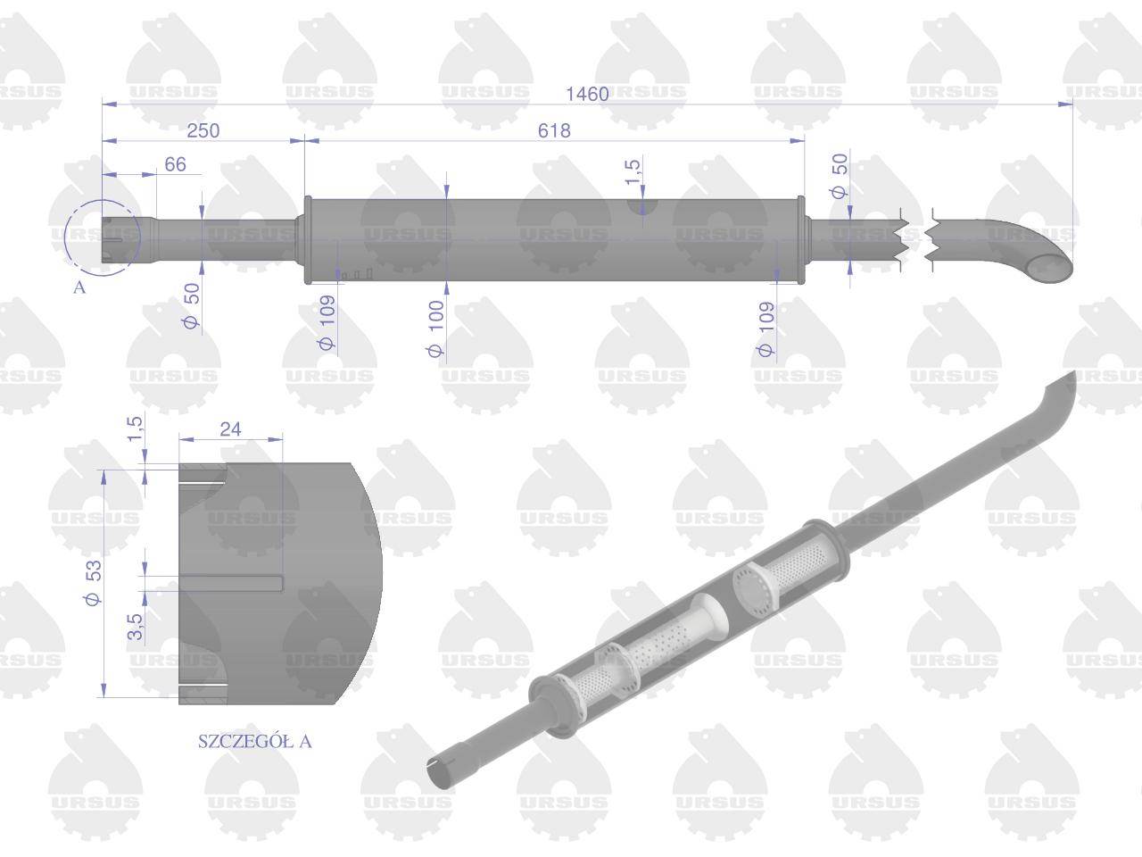 Tłumik 1460mm 5.6kg mf3 oryginał ursus Tłumik 1460mm 5.6kg mf3 oryginał ursus - obrazek 2