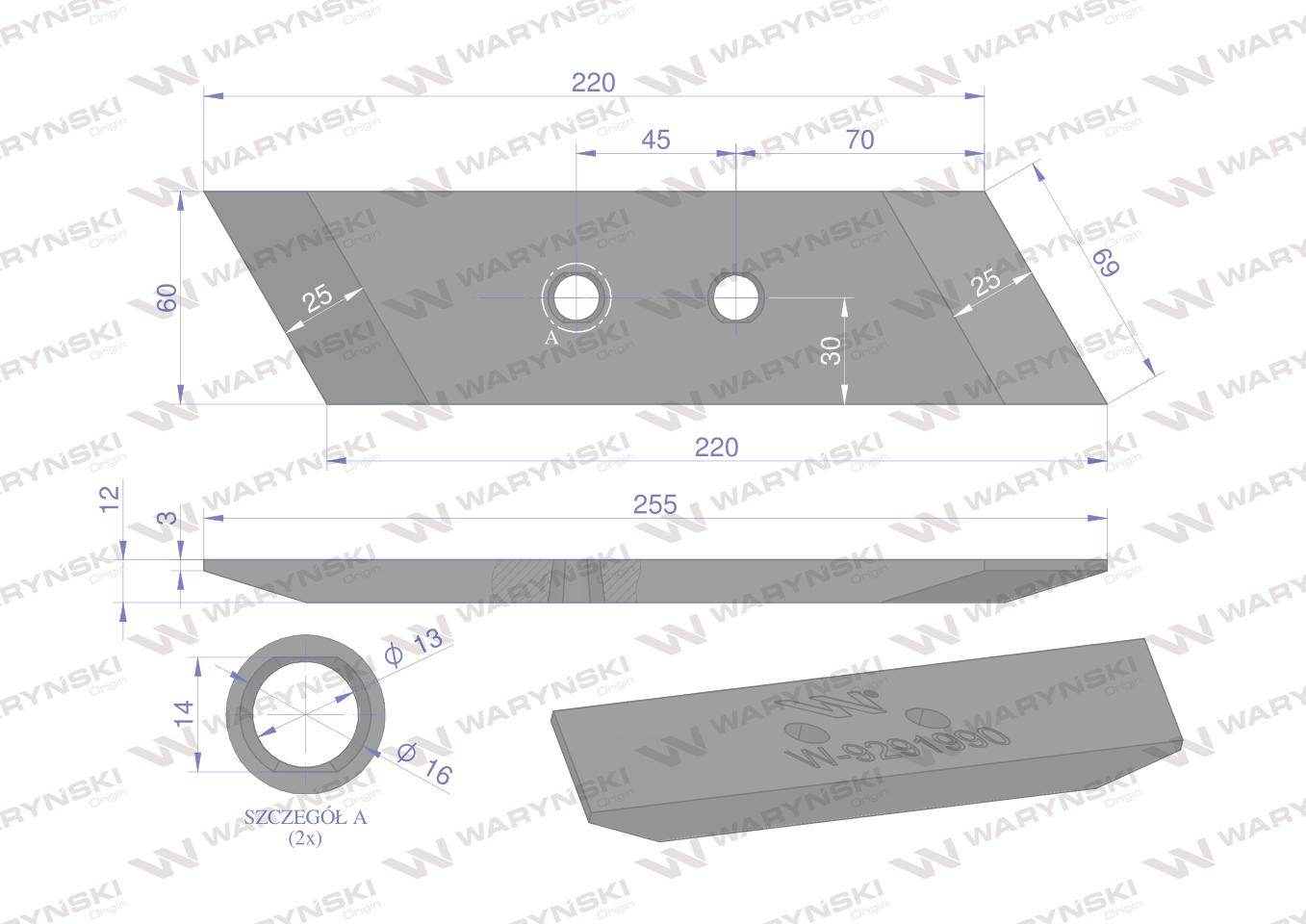 Dłuto nakładka lemiesza lewe dwuotworowe krone 9291990 pług stal borowa waryński Dłuto nakładka lemiesza lewe dwuotworowe krone 9291990 pług stal borowa waryński - obrazek 2