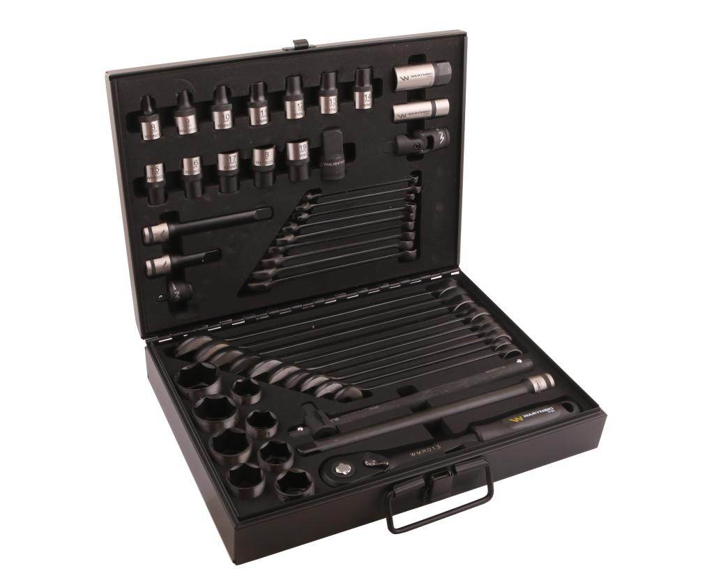 Zestaw nasadek 1./2 z grzechotką i kluczami w kasecie metalowej 49 el waryński