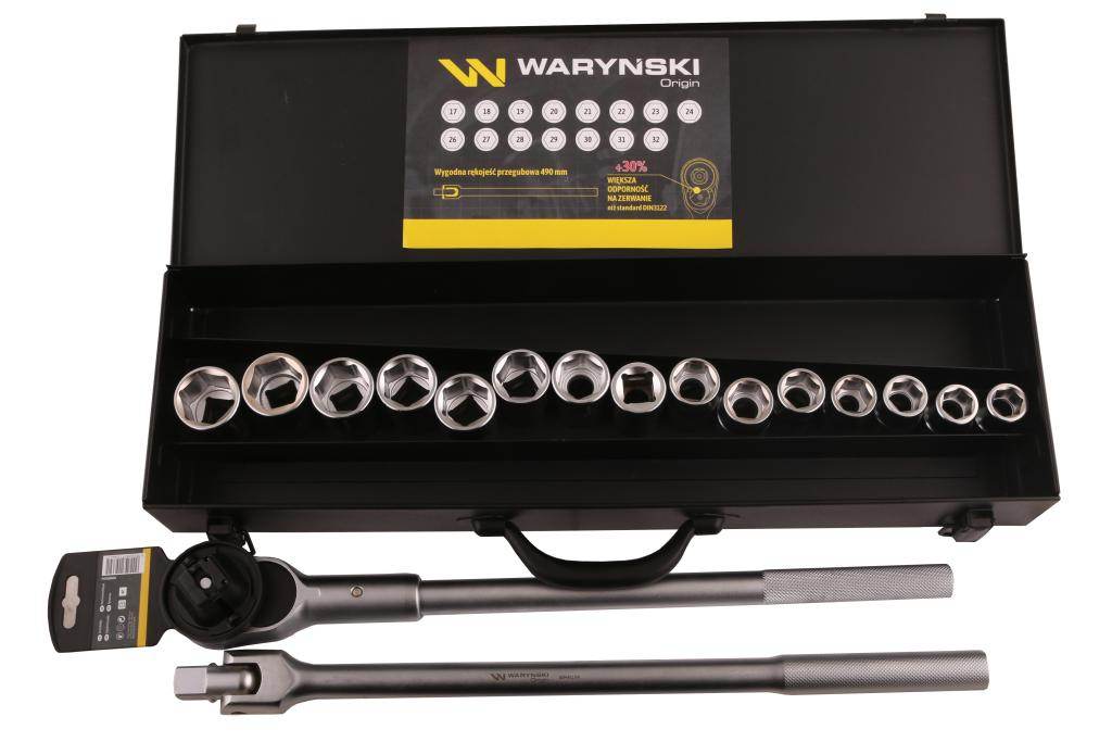 Zestaw nasadek 3/4 z odporną grzechotką i rękojeścią przegubową 17 el waryński Zestaw nasadek 3/4 z odporną grzechotką i rękojeścią przegubową 17 el waryński - obrazek 3