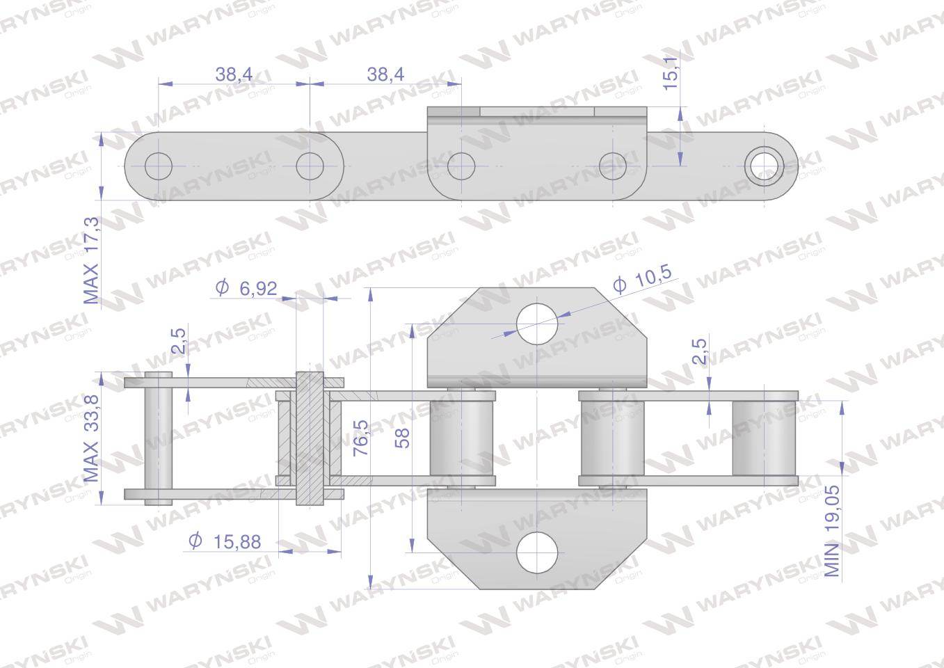 Łańcuch podajnika pochyłego 38.4r łapka k1 co 6 ogniwa 5m waryński Łańcuch podajnika pochyłego 38.4r łapka k1 co 6 ogniwa 5m waryński - obrazek 2