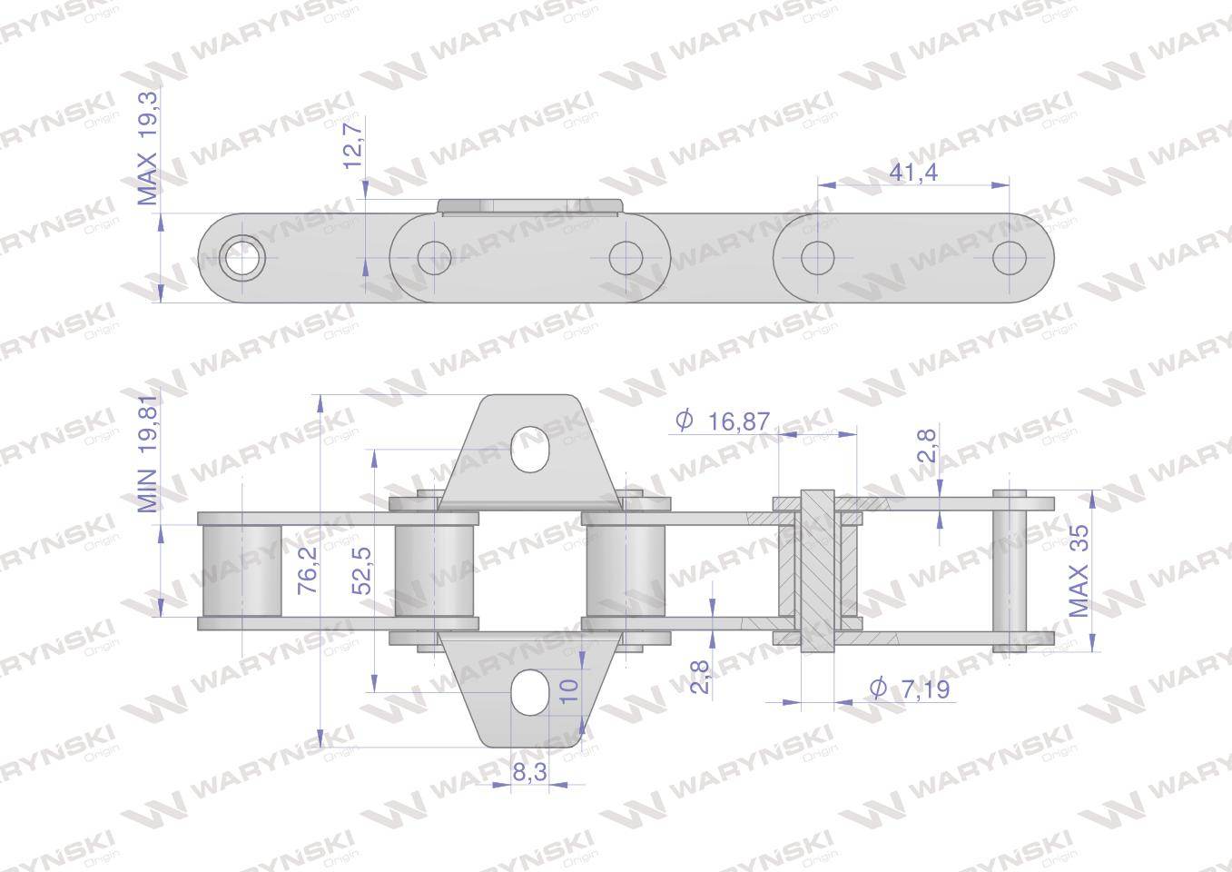 Łańcuch podajnika ca550 łapka k1 co 6 ogniwa 5m waryński Łańcuch podajnika ca550 łapka k1 co 6 ogniwa 5m waryński - obrazek 2