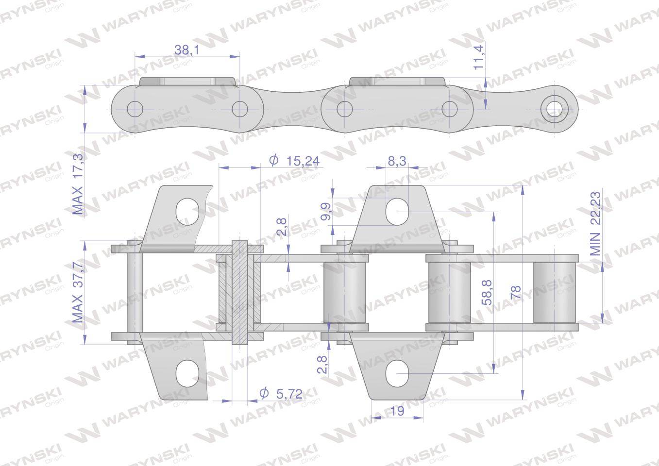 Łańcuch podajnika s52 łapka k1 co 2 ogniwa 5m waryński Łańcuch podajnika s52 łapka k1 co 2 ogniwa 5m waryński - obrazek 2