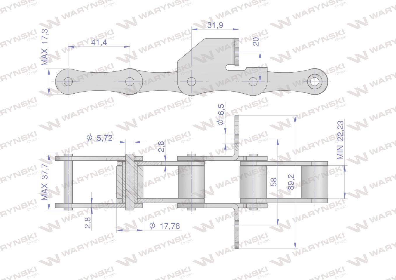 Łańcuch podajnika s55 łapka sd co 8 ogniwa 5m waryński Łańcuch podajnika s55 łapka sd co 8 ogniwa 5m waryński - obrazek 2