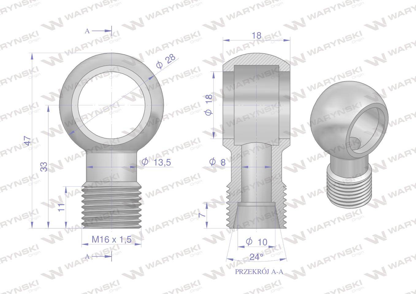 Złączka oczkowa fi18-10l m16x1.5 waryński 2szt Złączka oczkowa fi18-10l m16x1.5 waryński 2szt - obrazek 6