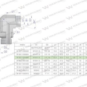 Kolanko hydrauliczne nastawne bb m16x1.5 10lx1/4"bsp z regulacją waryński 2szt