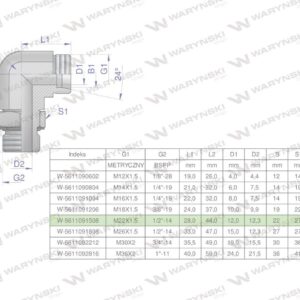 Kolanko hydrauliczne nastawne bb m22x1.5 15lx1/2"bsp z regulacją waryński 2szt