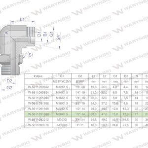 Kolanko hydrauliczne nastawne bb m26x1.5 18lx1/2"bsp z regulacją waryński