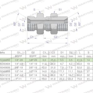 Złączka hydrauliczna calowa grodziowa bb 1/8" bsp z przeciwnakrętką xsv waryński 2szt